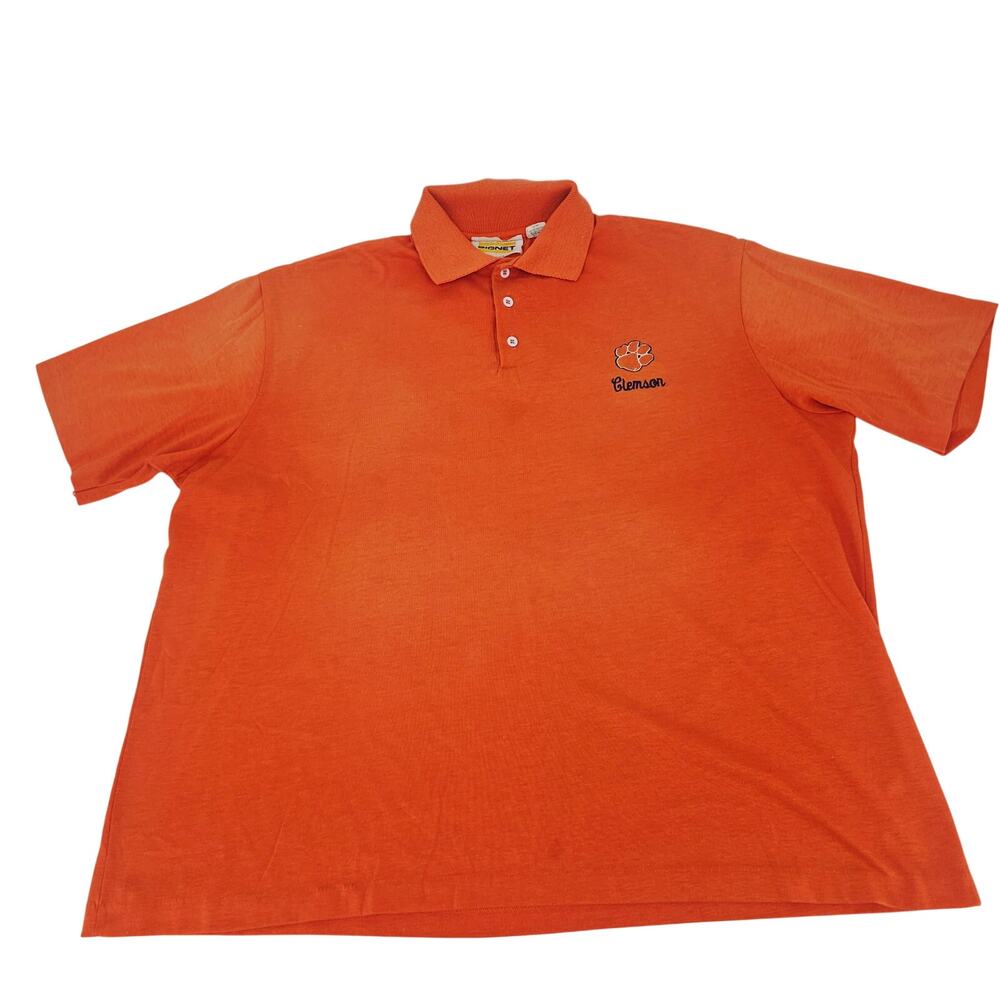 Vintage 80s Clemson Tigers Polo Shirt Orange Signet USA Men's Size 2X 4054